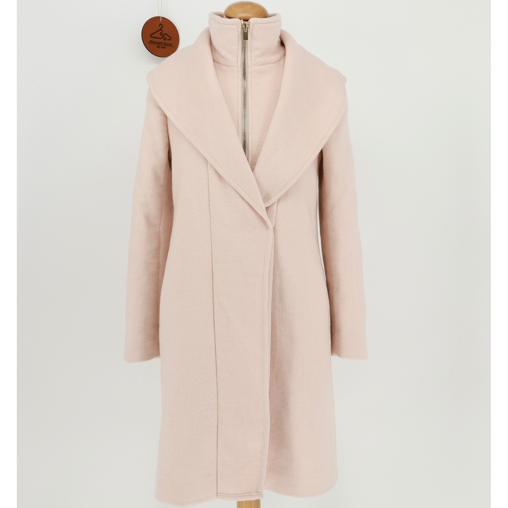 Club Monaco Pink Wool Blend Zip Up Funnel Neck Shawl Collar Coat Size Small